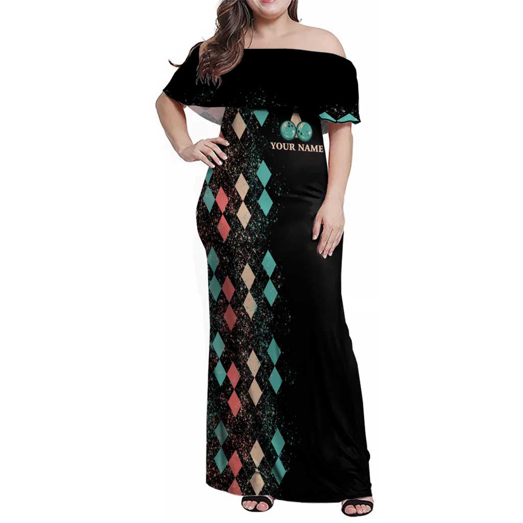 Custom Bowling Balls Family Matching Off Shoulder Maxi Dress and Hawaiian Shirt with Does This Shirt Make My Balls Look Big Quote and Retro Argyle Pattern - Wonder Print Shop