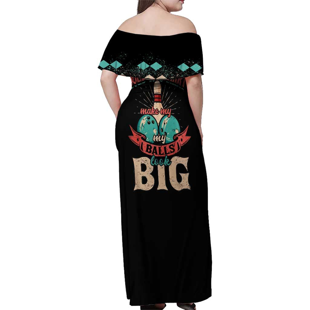 Custom Bowling Balls Family Matching Off Shoulder Maxi Dress and Hawaiian Shirt with Does This Shirt Make My Balls Look Big Quote and Retro Argyle Pattern - Wonder Print Shop