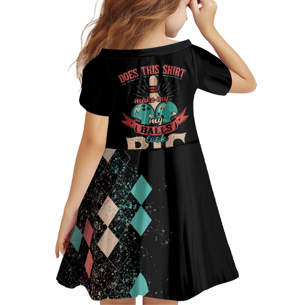 Custom Bowling Balls Family Matching Off Shoulder Short Dress and Hawaiian Shirt with Does This Shirt Make My Balls Look Big Quote and Retro Argyle Pattern - Wonder Print Shop