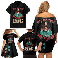 Custom Bowling Balls Family Matching Off Shoulder Short Dress and Hawaiian Shirt with Does This Shirt Make My Balls Look Big Quote and Retro Argyle Pattern - Wonder Print Shop