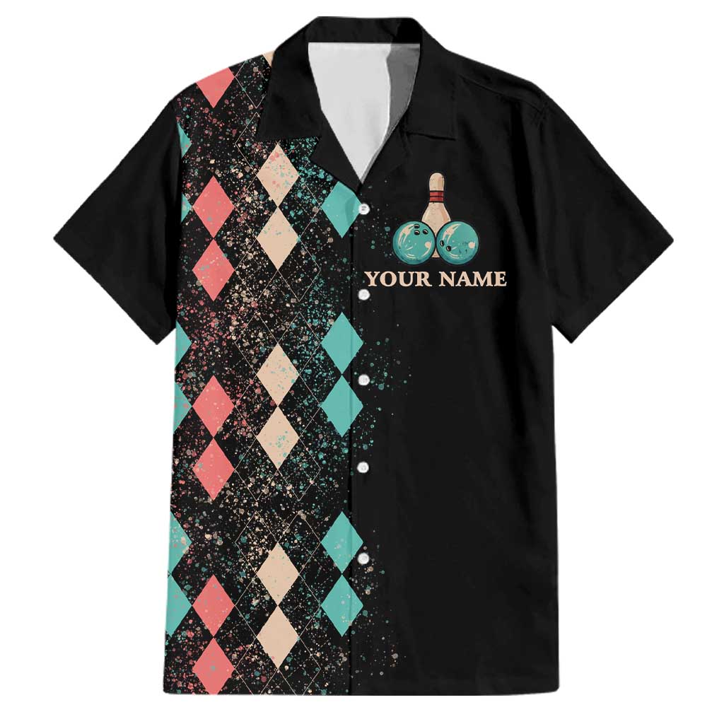 Custom Bowling Balls Family Matching Off Shoulder Short Dress and Hawaiian Shirt with Does This Shirt Make My Balls Look Big Quote and Retro Argyle Pattern - Wonder Print Shop