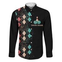 Custom Bowling Balls Family Matching Off Shoulder Short Dress and Hawaiian Shirt with Does This Shirt Make My Balls Look Big Quote and Retro Argyle Pattern - Wonder Print Shop