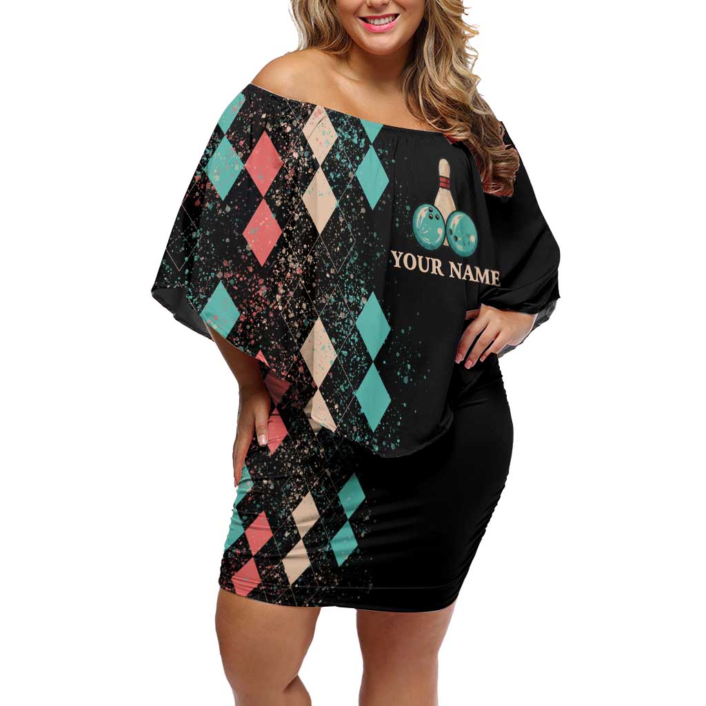 Custom Bowling Balls Family Matching Off Shoulder Short Dress and Hawaiian Shirt with Does This Shirt Make My Balls Look Big Quote and Retro Argyle Pattern - Wonder Print Shop