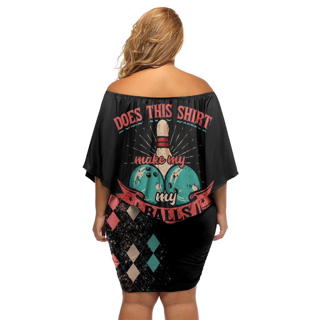 Custom Bowling Balls Family Matching Off Shoulder Short Dress and Hawaiian Shirt with Does This Shirt Make My Balls Look Big Quote and Retro Argyle Pattern - Wonder Print Shop