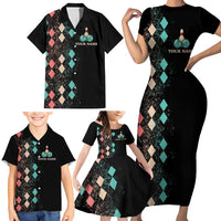 Custom Bowling Balls Family Matching Short Sleeve Bodycon Dress and Hawaiian Shirt with Does This Shirt Make My Balls Look Big Quote and Retro Argyle Pattern - Wonder Print Shop