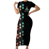 Custom Bowling Balls Family Matching Short Sleeve Bodycon Dress and Hawaiian Shirt with Does This Shirt Make My Balls Look Big Quote and Retro Argyle Pattern - Wonder Print Shop