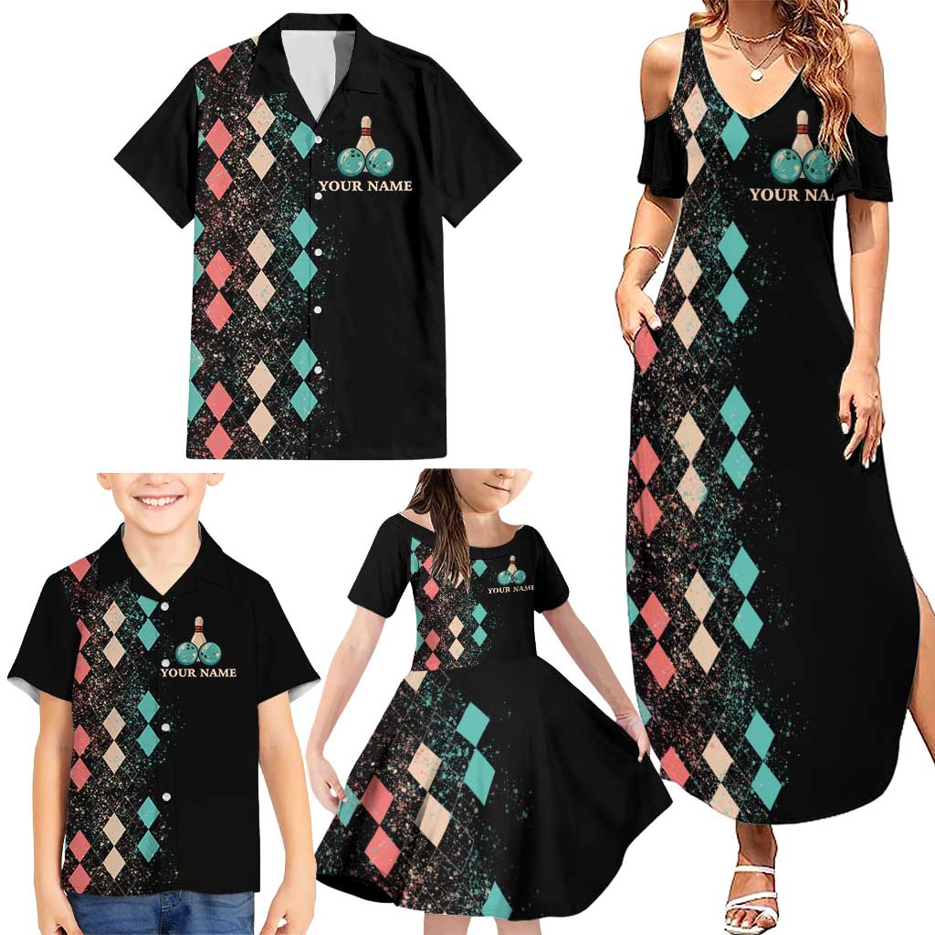 Custom Bowling Balls Family Matching Summer Maxi Dress and Hawaiian Shirt with Does This Shirt Make My Balls Look Big Quote and Retro Argyle Pattern - Wonder Print Shop