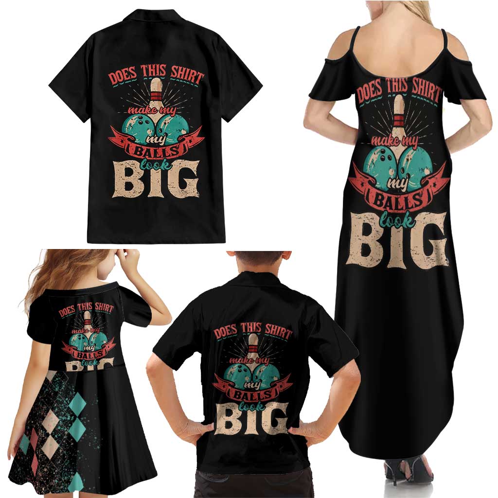 Custom Bowling Balls Family Matching Summer Maxi Dress and Hawaiian Shirt with Does This Shirt Make My Balls Look Big Quote and Retro Argyle Pattern - Wonder Print Shop