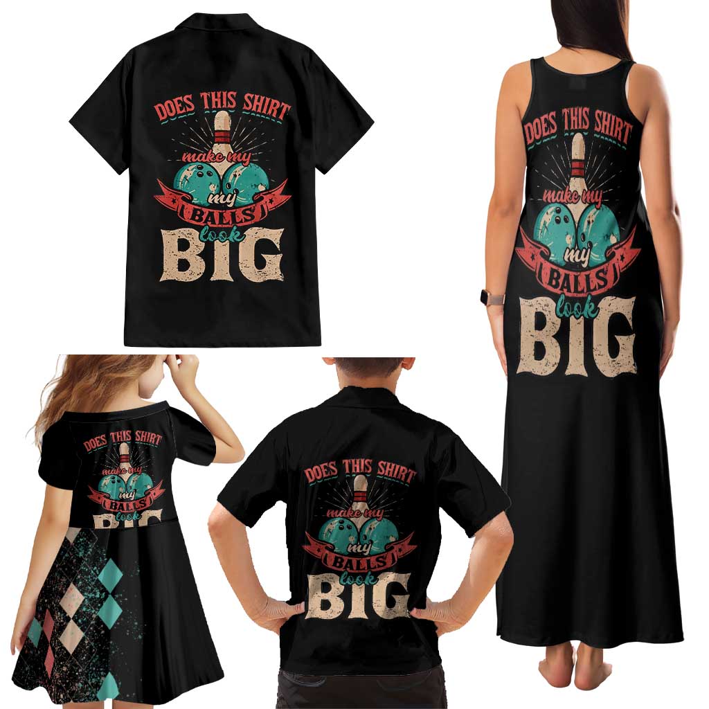 Custom Bowling Balls Family Matching Tank Maxi Dress and Hawaiian Shirt with Does This Shirt Make My Balls Look Big Quote and Retro Argyle Pattern - Wonder Print Shop