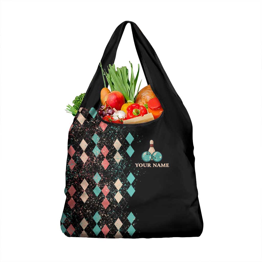 Custom Bowling Balls Grocery Bag with Does This Shirt Make My Balls Look Big Quote and Retro Argyle Pattern - Wonder Print Shop