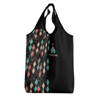 Custom Bowling Balls Grocery Bag with Does This Shirt Make My Balls Look Big Quote and Retro Argyle Pattern - Wonder Print Shop