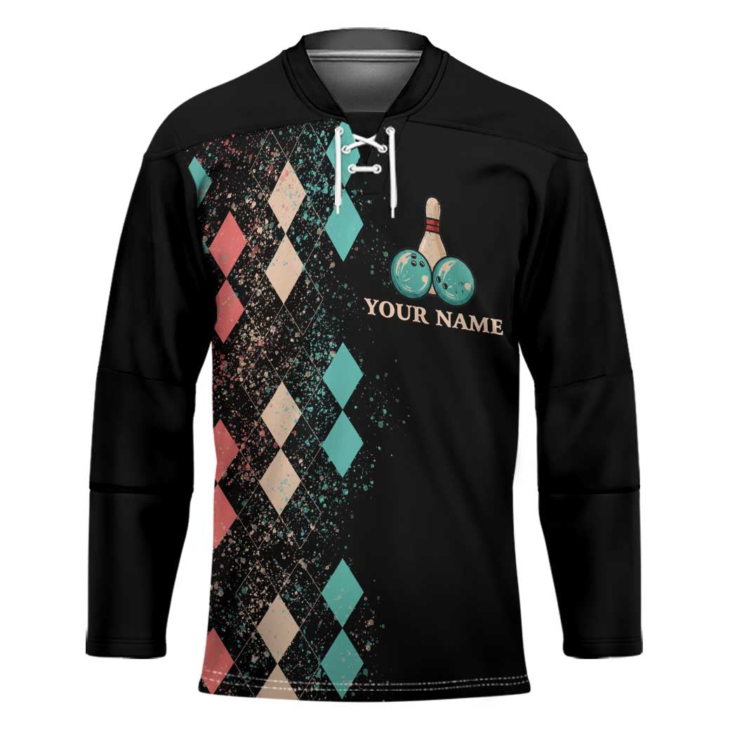 Custom Bowling Balls Hockey Jersey with Does This Shirt Make My Balls Look Big Quote and Retro Argyle Pattern - Wonder Print Shop