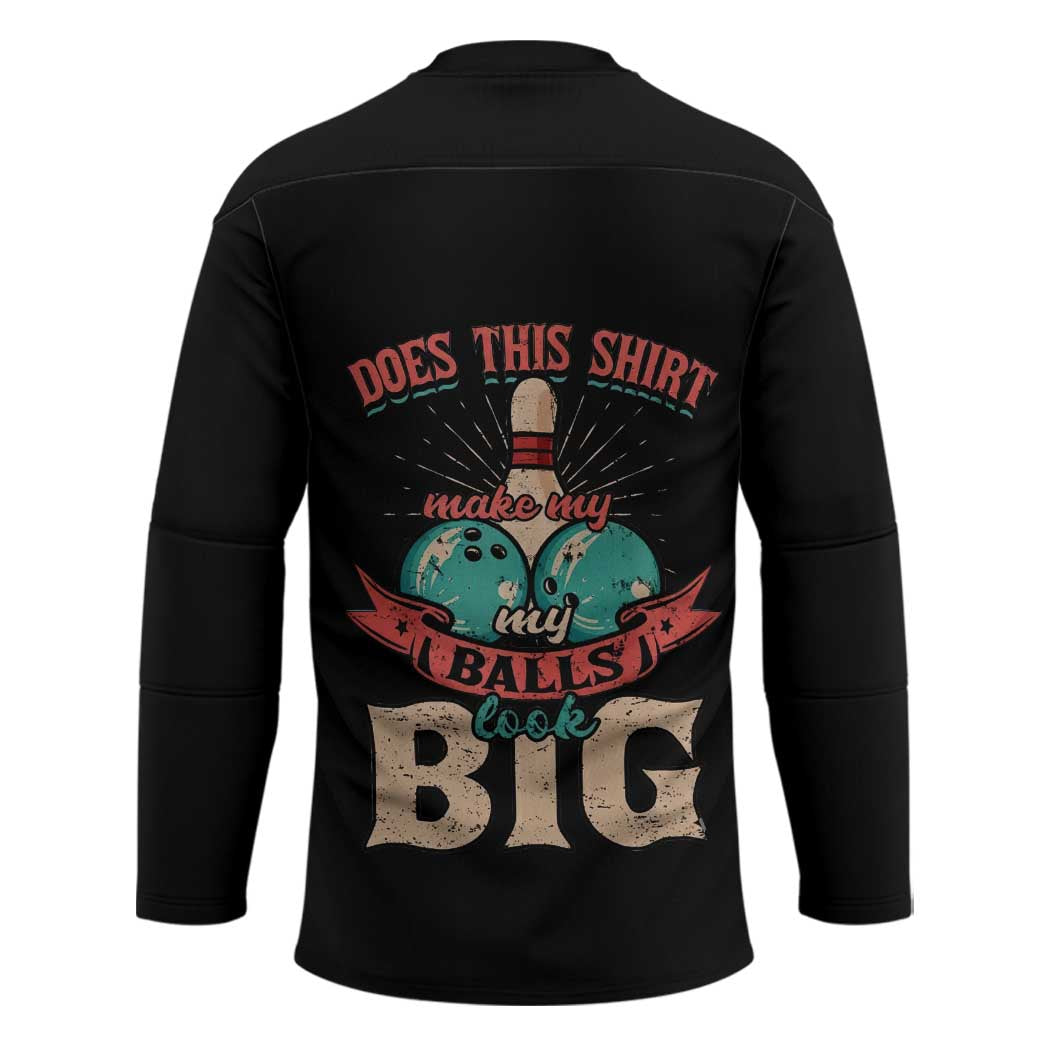 Custom Bowling Balls Hockey Jersey with Does This Shirt Make My Balls Look Big Quote and Retro Argyle Pattern - Wonder Print Shop