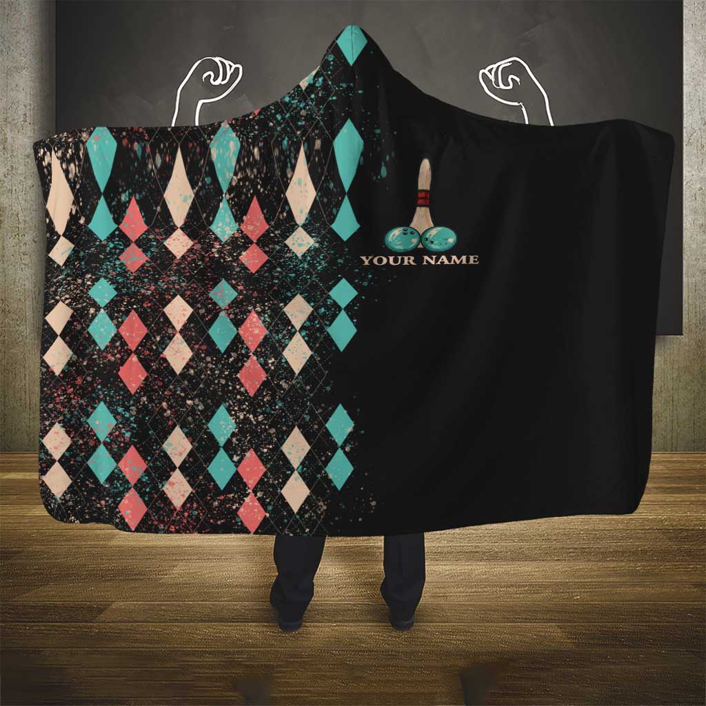 Custom Bowling Balls Hooded Blanket with Does This Shirt Make My Balls Look Big Quote and Retro Argyle Pattern - Wonder Print Shop