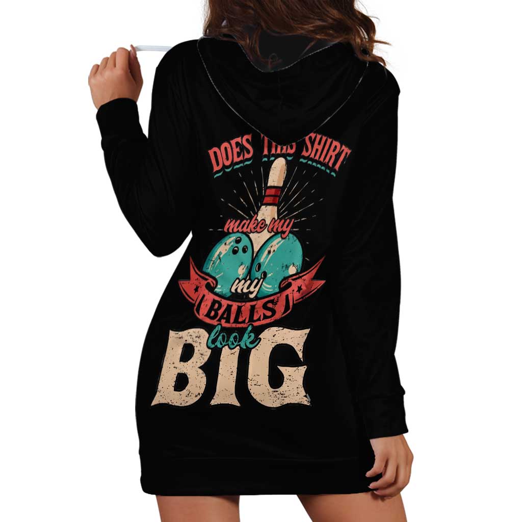 Custom Bowling Balls Hoodie Dress with Does This Shirt Make My Balls Look Big Quote and Retro Argyle Pattern - Wonder Print Shop