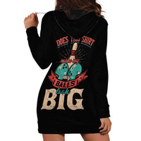 Custom Bowling Balls Hoodie Dress with Does This Shirt Make My Balls Look Big Quote and Retro Argyle Pattern - Wonder Print Shop