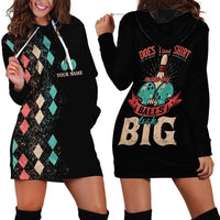 Custom Bowling Balls Hoodie Dress with Does This Shirt Make My Balls Look Big Quote and Retro Argyle Pattern - Wonder Print Shop