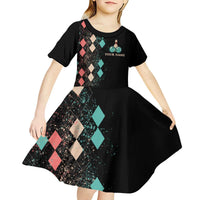Custom Bowling Balls Kid Short Sleeve Dress with Does This Shirt Make My Balls Look Big Quote and Retro Argyle Pattern - Wonder Print Shop