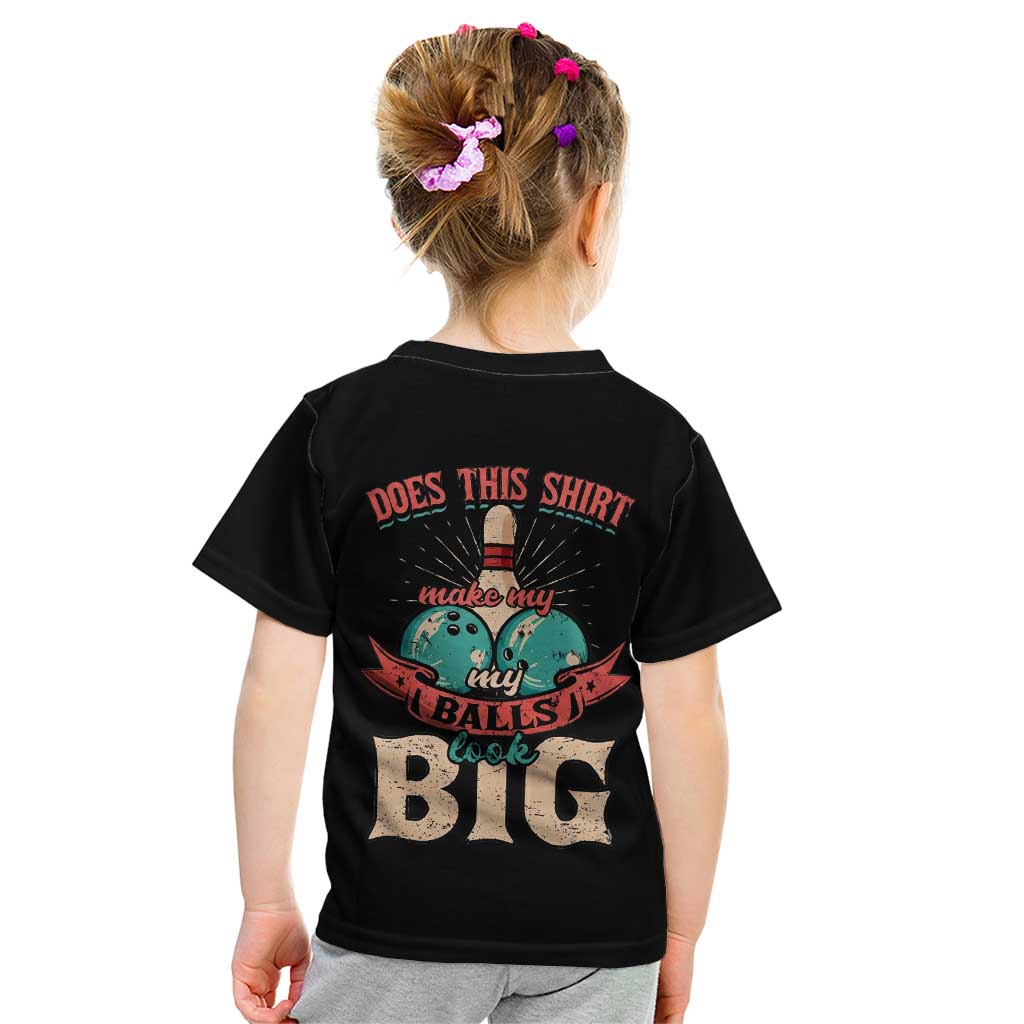 Custom Bowling Balls Kid T Shirt with Does This Shirt Make My Balls Look Big Quote and Retro Argyle Pattern - Wonder Print Shop
