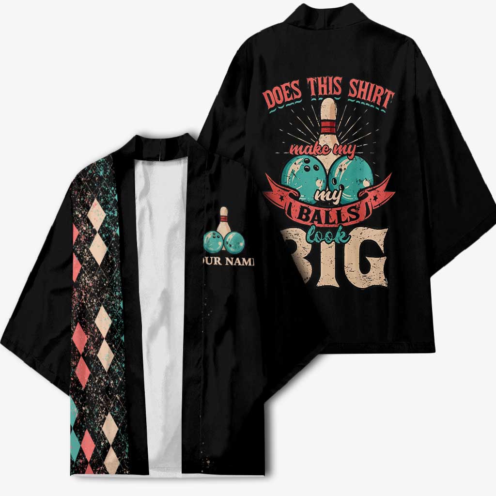 Custom Bowling Balls Kimono with Does This Shirt Make My Balls Look Big Quote and Retro Argyle Pattern - Wonder Print Shop