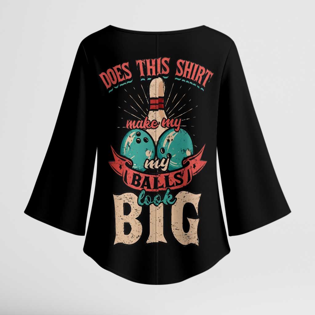 Custom Bowling Balls Kimono Sleeve Blouse with Does This Shirt Make My Balls Look Big Quote and Retro Argyle Pattern - Wonder Print Shop