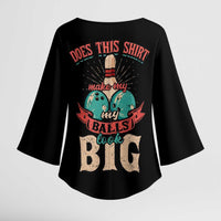 Custom Bowling Balls Kimono Sleeve Blouse with Does This Shirt Make My Balls Look Big Quote and Retro Argyle Pattern - Wonder Print Shop