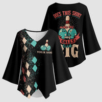 Custom Bowling Balls Kimono Sleeve Blouse with Does This Shirt Make My Balls Look Big Quote and Retro Argyle Pattern - Wonder Print Shop
