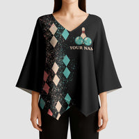 Custom Bowling Balls Kimono Sleeve Blouse with Does This Shirt Make My Balls Look Big Quote and Retro Argyle Pattern - Wonder Print Shop