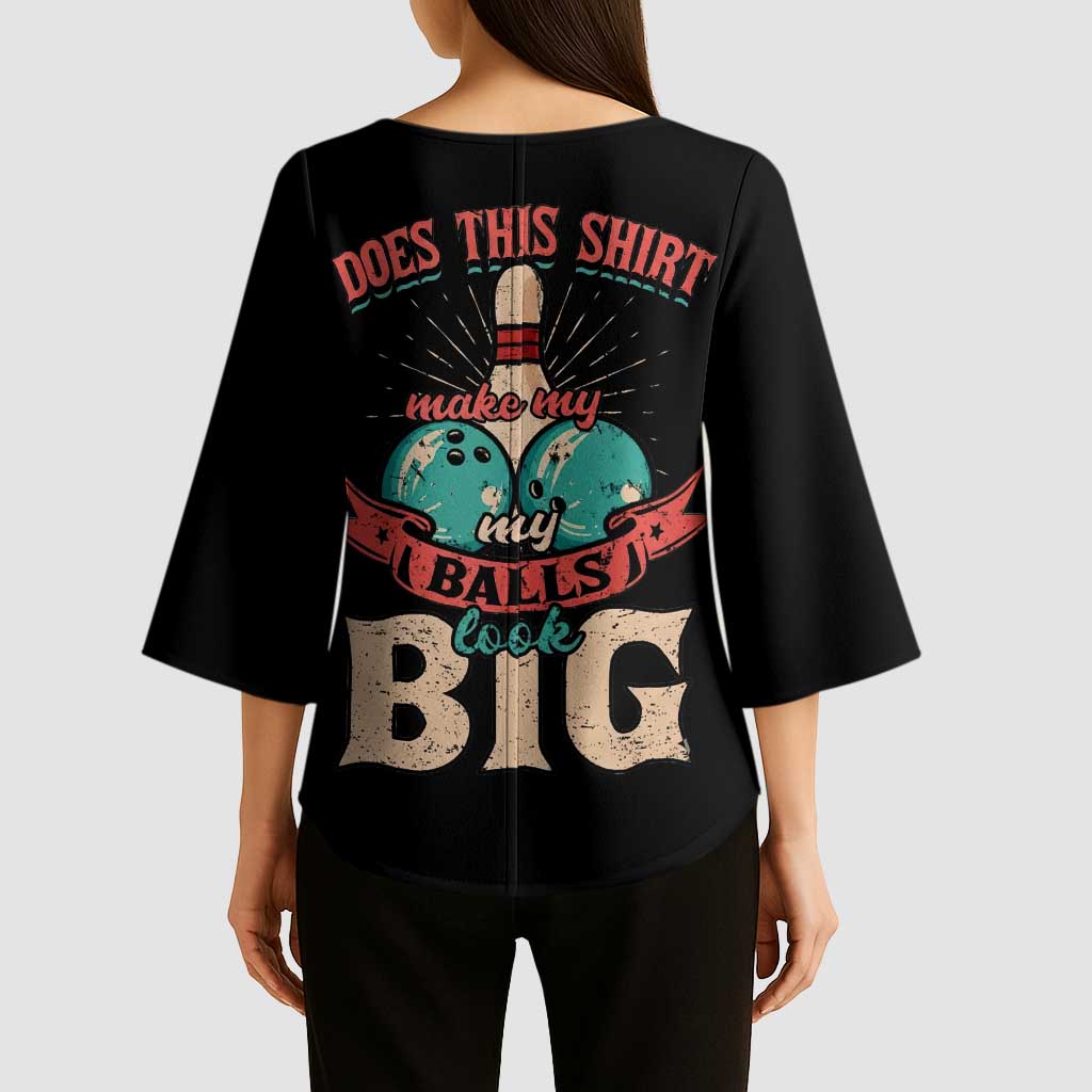 Custom Bowling Balls Kimono Sleeve Blouse with Does This Shirt Make My Balls Look Big Quote and Retro Argyle Pattern - Wonder Print Shop