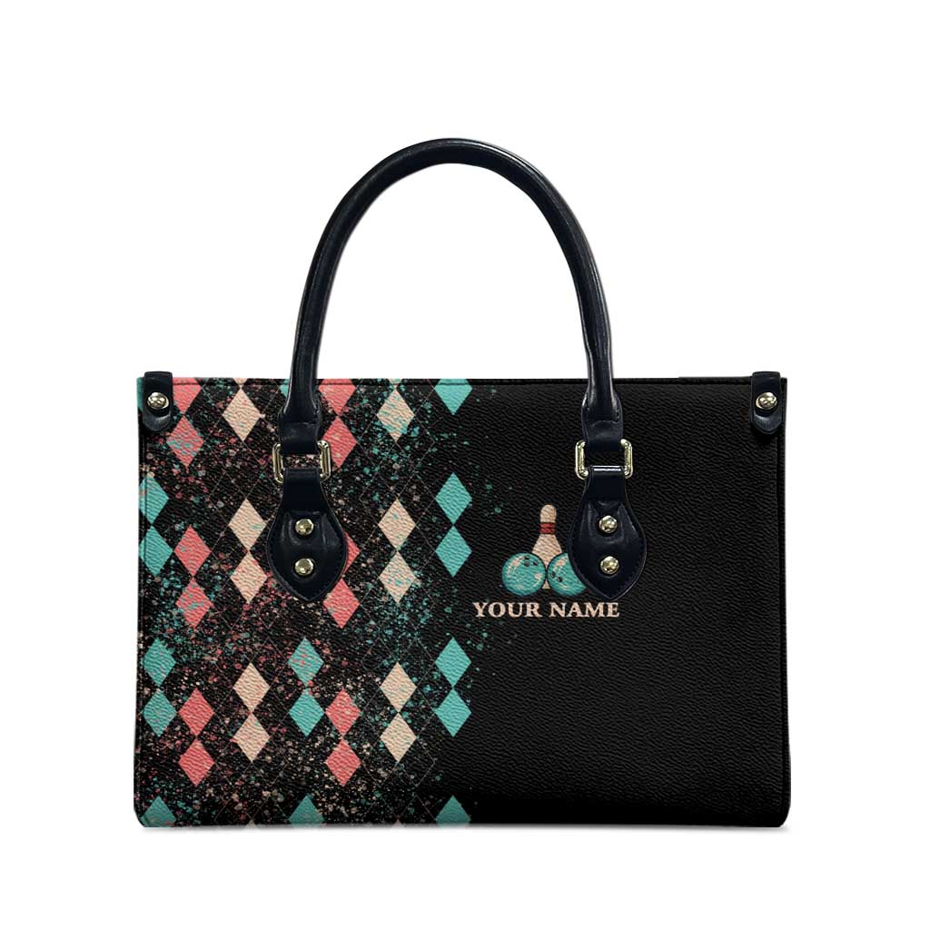 Custom Bowling Balls Leather Bag with Does This Shirt Make My Balls Look Big Quote and Retro Argyle Pattern - Wonder Print Shop