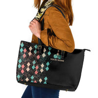 Custom Bowling Balls Leather Tote Bag with Does This Shirt Make My Balls Look Big Quote and Retro Argyle Pattern - Wonder Print Shop