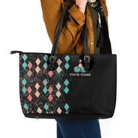 Custom Bowling Balls Leather Tote Bag with Does This Shirt Make My Balls Look Big Quote and Retro Argyle Pattern - Wonder Print Shop