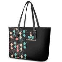 Custom Bowling Balls Leather Tote Bag with Does This Shirt Make My Balls Look Big Quote and Retro Argyle Pattern - Wonder Print Shop
