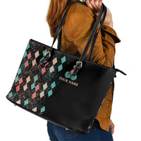 Custom Bowling Balls Leather Tote Bag with Does This Shirt Make My Balls Look Big Quote and Retro Argyle Pattern - Wonder Print Shop