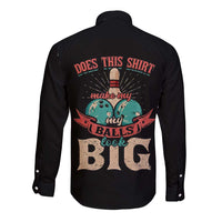 Custom Bowling Balls Long Sleeve Button Shirt with Does This Shirt Make My Balls Look Big Quote and Retro Argyle Pattern - Wonder Print Shop
