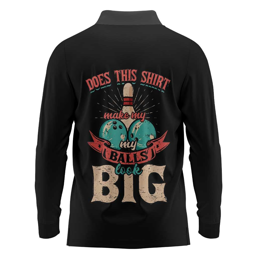 Custom Bowling Balls Long Sleeve Polo Shirt with Does This Shirt Make My Balls Look Big Quote and Retro Argyle Pattern - Wonder Print Shop