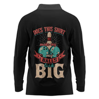 Custom Bowling Balls Long Sleeve Polo Shirt with Does This Shirt Make My Balls Look Big Quote and Retro Argyle Pattern - Wonder Print Shop