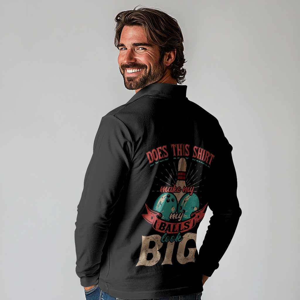 Custom Bowling Balls Long Sleeve Polo Shirt with Does This Shirt Make My Balls Look Big Quote and Retro Argyle Pattern - Wonder Print Shop