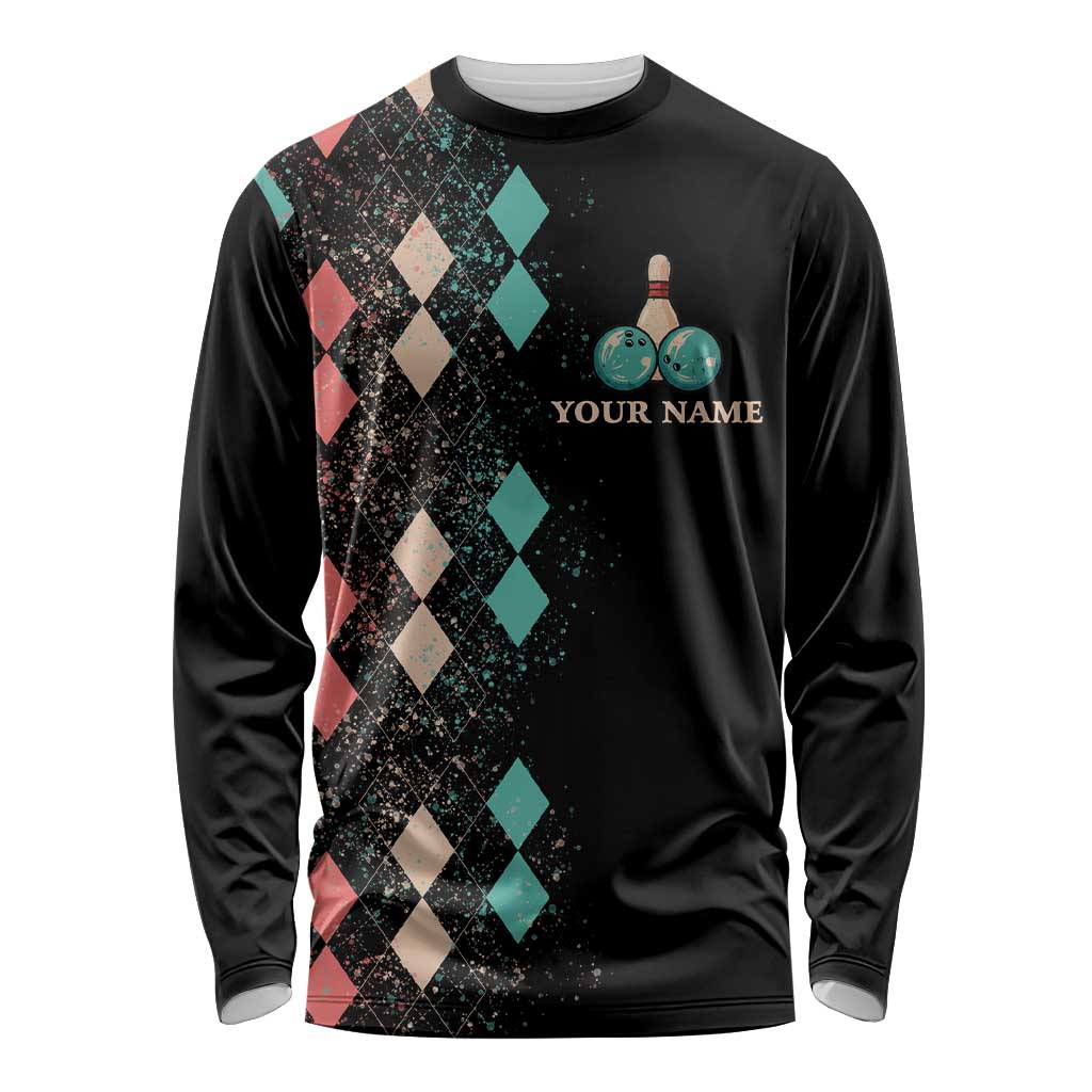 Custom Bowling Balls Long Sleeve Shirt with Does This Shirt Make My Balls Look Big Quote and Retro Argyle Pattern - Wonder Print Shop