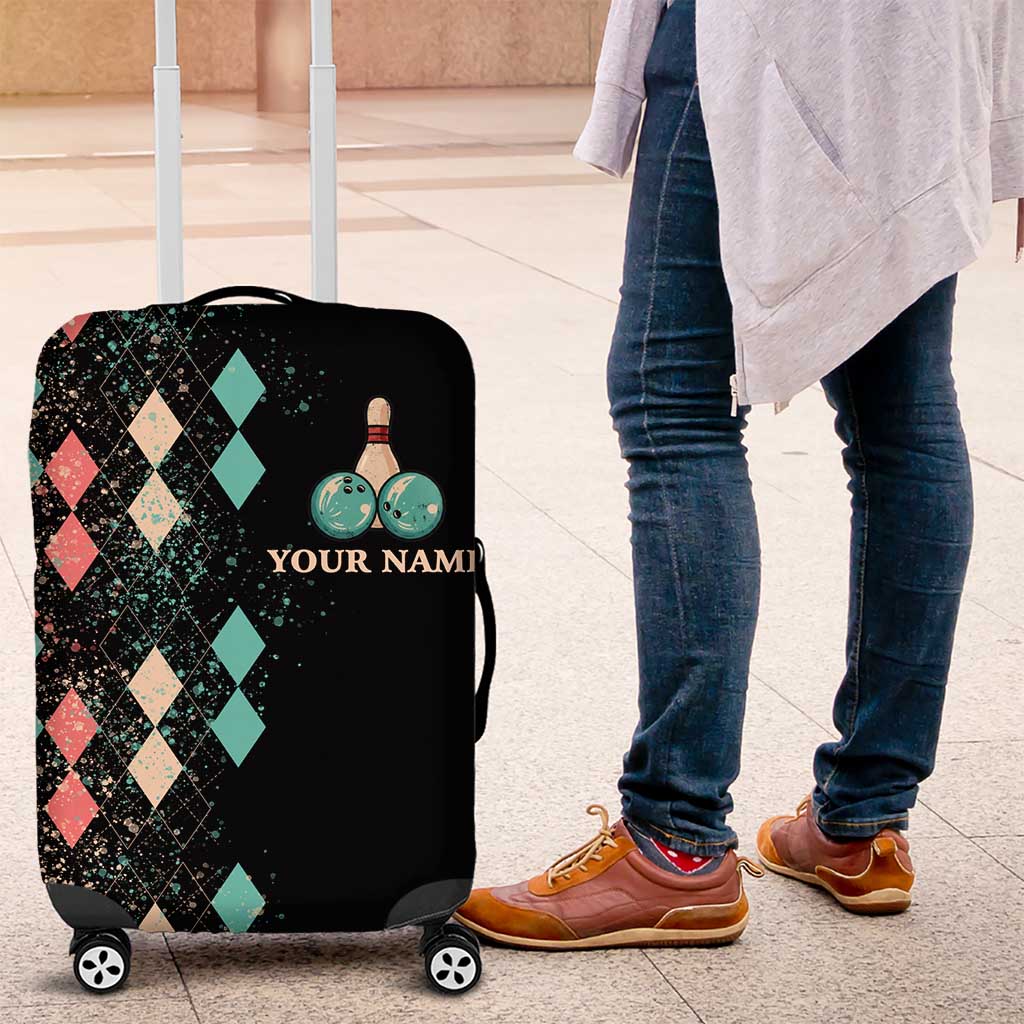 Custom Bowling Balls Luggage Cover with Does This Shirt Make My Balls Look Big Quote and Retro Argyle Pattern - Wonder Print Shop
