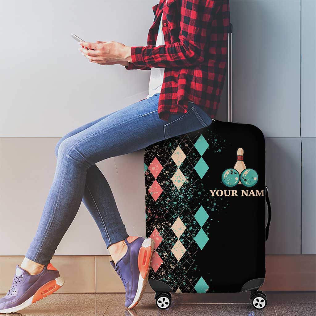 Custom Bowling Balls Luggage Cover with Does This Shirt Make My Balls Look Big Quote and Retro Argyle Pattern - Wonder Print Shop