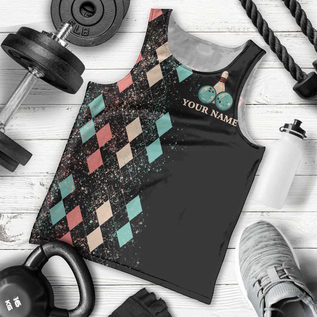 Custom Bowling Balls Men Tank Top with Does This Shirt Make My Balls Look Big Quote and Retro Argyle Pattern - Wonder Print Shop