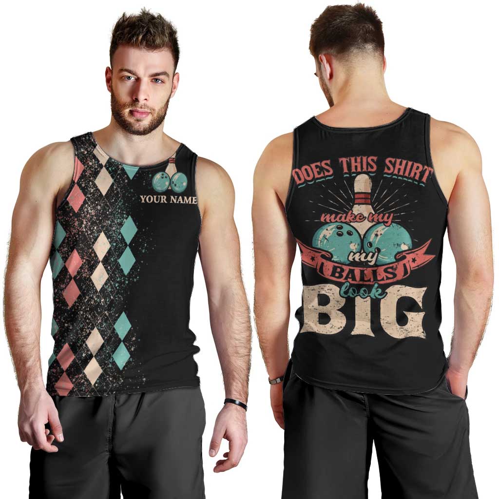 Custom Bowling Balls Men Tank Top with Does This Shirt Make My Balls Look Big Quote and Retro Argyle Pattern - Wonder Print Shop