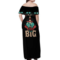 Custom Bowling Balls Off Shoulder Maxi Dress with Does This Shirt Make My Balls Look Big Quote and Retro Argyle Pattern - Wonder Print Shop