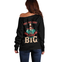 Custom Bowling Balls Off Shoulder Sweater with Does This Shirt Make My Balls Look Big Quote and Retro Argyle Pattern - Wonder Print Shop