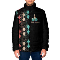 Custom Bowling Balls Padded Jacket with Does This Shirt Make My Balls Look Big Quote and Retro Argyle Pattern - Wonder Print Shop
