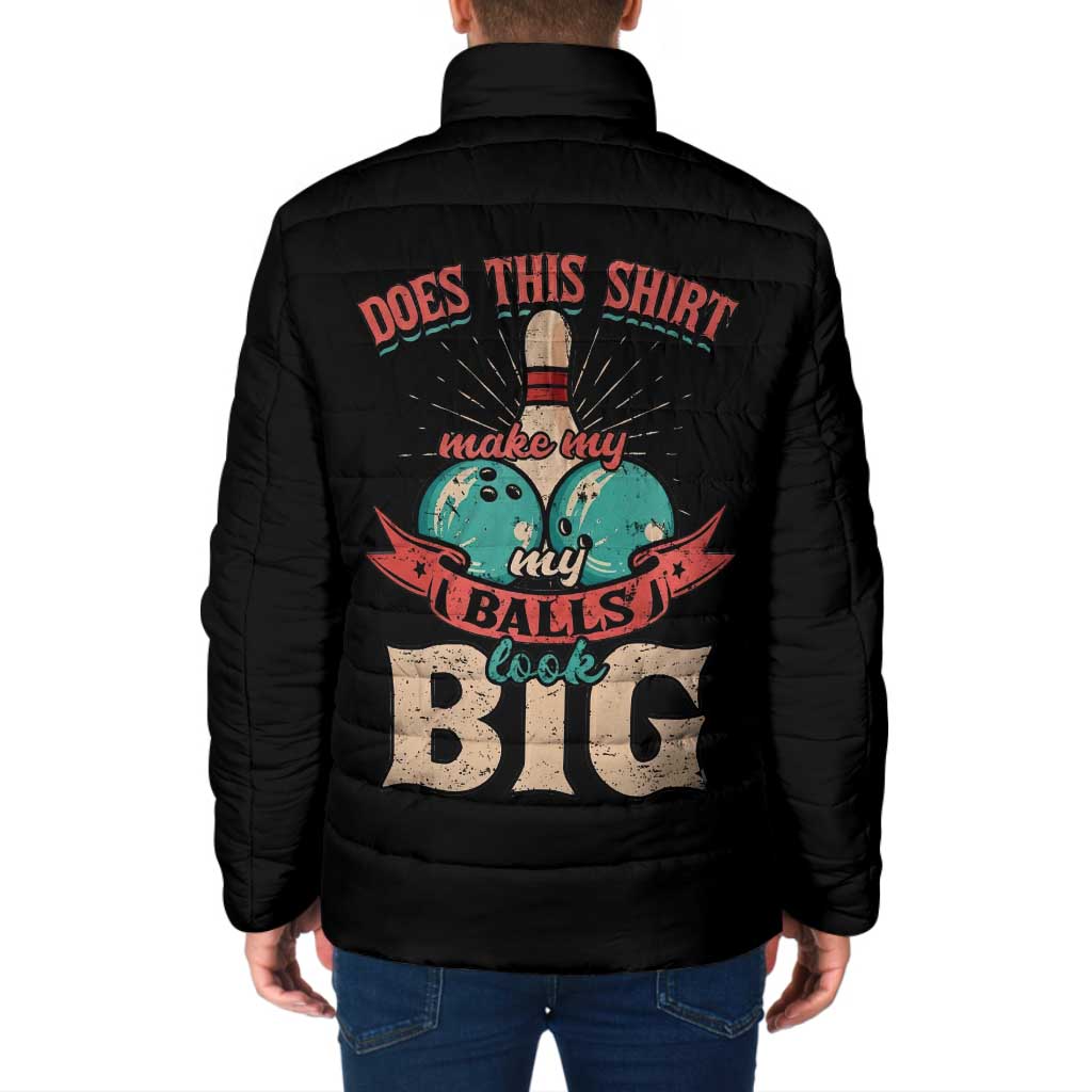 Custom Bowling Balls Padded Jacket with Does This Shirt Make My Balls Look Big Quote and Retro Argyle Pattern - Wonder Print Shop