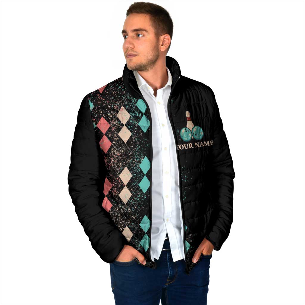 Custom Bowling Balls Padded Jacket with Does This Shirt Make My Balls Look Big Quote and Retro Argyle Pattern - Wonder Print Shop