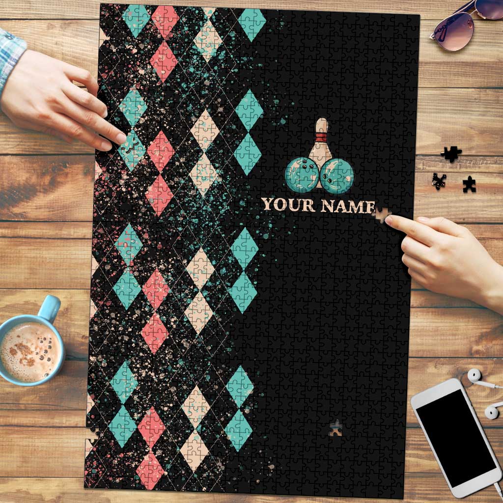 Custom Bowling Balls Puzzle with Does This Shirt Make My Balls Look Big Quote and Retro Argyle Pattern - Wonder Print Shop