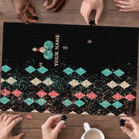 Custom Bowling Balls Puzzle with Does This Shirt Make My Balls Look Big Quote and Retro Argyle Pattern - Wonder Print Shop